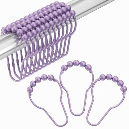 Shower Curtain Hooks, Rust Resistant Purple Shower Curtain Hooks for Bathroom, Stainless Steel Glide Shower Hooks Hangers for Bathroom Shower Rods Curtains, Set of 12 Hooks, Greyish-Purple - color: Greyish-purple, style: Single Hooks