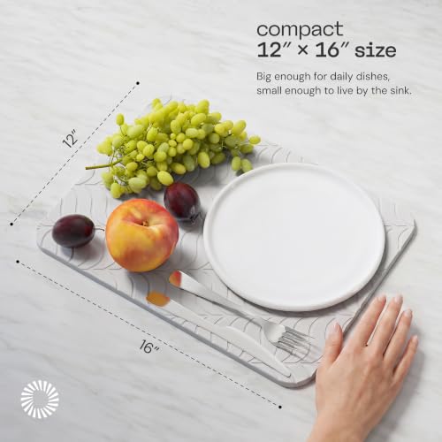 Deepstone Diatomite Stone Dish Drying Mat – Fast-Drying Natural Diatomaceous Earth Kitchen Countertop Drying Board – Super Absorbent & Non-Slip, 16 x 12 in (White) - color: White