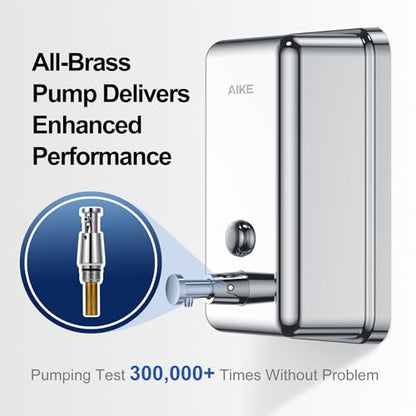AIKE 37oz Liquid Soap Dispenser for Bathroom Easy Push,Polished AK1003 | Screw Wall Mount Design for Space-Saving,Large Capacity with Safety Key for Commercial Bathroom,Stainless Steel - color: Polished