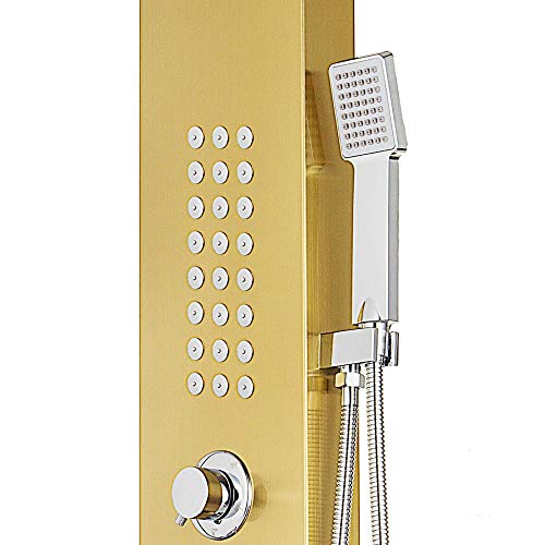 Rainfall Shower Panel Tower Stainless Steel Multi-Function Shower Panel System with Body Massage Jets Tub Resort