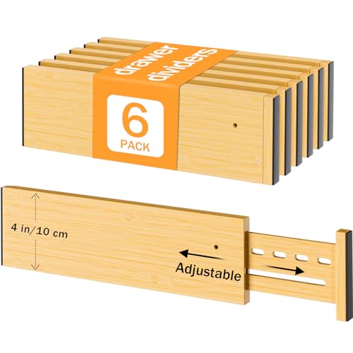 Bamboo Drawer Dividers, 4" High Drawer Organizers for Clothes/Utensils | 16.5-21.8" Expandable Wooden Drawer Separators for Dresser, Kitchen, Bathroom, Nursery, Office Organization & Storage, 6 Pack - color: Bamboo-6Pack, size: 16.5-22 inch