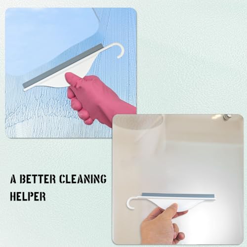 4 Pcs Mini Squeegee with Hanging Hook Shower Mirror Squeegee for Bathroom, Small Squeegee Water Scraper for Cleaning Sink, Counter, Tiles (White)