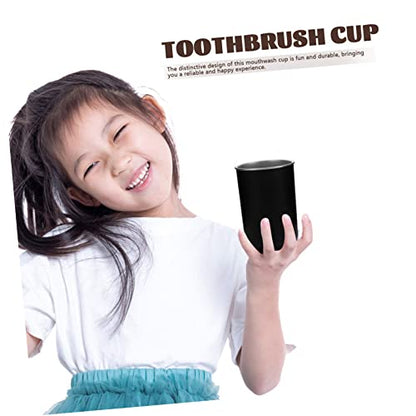 Stainless Steel Mouthwash Cup for Boy Girl Portable Toothbrush Holder Reusable Bathroom Rinse Cup Simple Design Easy to Clean Capacity for Home and Travel - color: Black