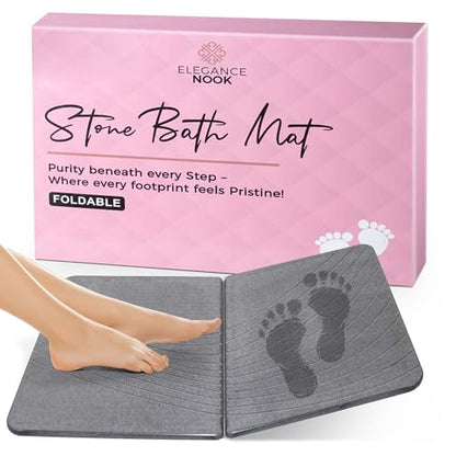 Foldable Stone Bath Mat, Fast Drying and Non-Slip Natural Diatomaceous Earth Mat, Multifunctional Eco-Friendly Stone Mat for Bathroom, Large, Grey