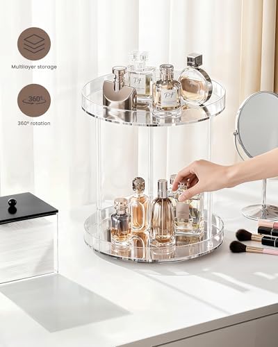 Lolalet 360 Degree Rotating Acrylic Perfume Organizer Stand, 2 Tiers Clear Perfumes Holder Display Rack, Makeup Skincare Organization for Vanity Bathroom Countertop -Large, Clear - size: Large