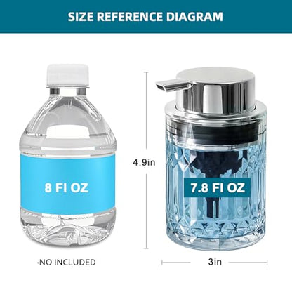 RYTOXILO Foaming Soap Dispenser, Clear Glass Foam Hand Soap Dispenser for Bathroom, Refillable 7.8 Fl Oz Foamy Pump Bottle with Plastic Sliver Pump, Modern Dish Soap Foam Dispenser Container - color: Clear Bottle+ Sliver Pump