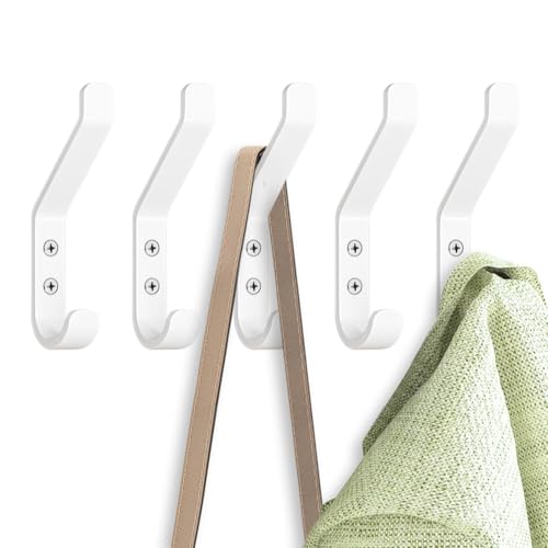 GlazieVault Coat Hooks – Door Hooks (5 Pack) -Heavy Duty Wall Mounted - Premium Design Rust Free Hooks - style: Flat Hooks White P-05