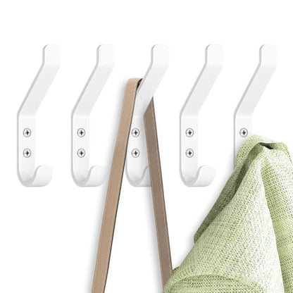 GlazieVault Coat Hooks – Door Hooks (5 Pack) -Heavy Duty Wall Mounted - Premium Design Rust Free Hooks - style: Flat Hooks White P-05