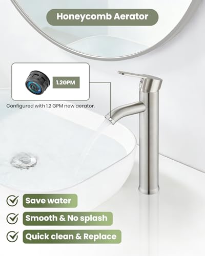 gotonovo Bathroom Vessel Sink Faucet Metal Pop Up Drain, Brushed Nickel | Tall Bathroom Faucet 1 Hole Single Handle Modern Round Body, cUPC Water Supply Hoses, for Basin Vanity Lavatory Restroom Rv - color: Nickel