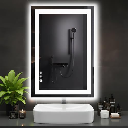LED Bathroom Mirror with Lights, 36x24 Inch Wall Mount Vanity Mirror for Over Sink with Anti-Fog, 3 Colors Brightness, Backlit + Front Lit, Memory Function, Shatterproof and Tempered Glass - color: Led-white Rect, size: 36"L x 24"W
