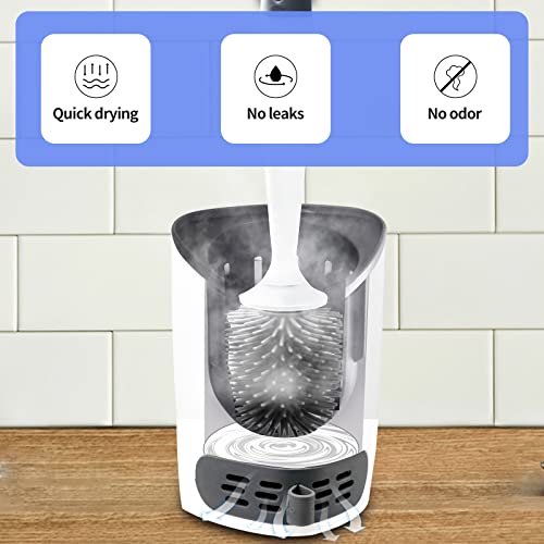 Silicone Toilet Bowl Cleaner Brush, Bathroom Cleaning Bowl Kit, Wall Mount Toilet Brush Refillable Toilet Brush Diatom Mud Absorbent Soft Bristled Silicone