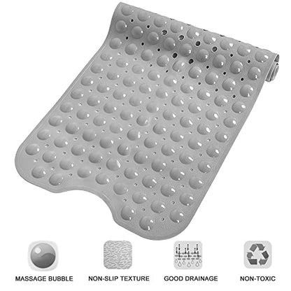 Bathtub and Shower Mats, Extra Long Non-Slip Bath Tub Mat 39 x 16 Inch, Machine Washable Bathmat with Suction Cups & Drain Holes for Bathroom Floor, Gray - color: Gray