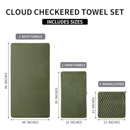 6 PC Bath Towel Set, 40"x80"Bath Sheets,Olive Green | Microfibers，Extra-large size，Quick dry，Highly Absorbent，Big and Tall users，2Bath towels 2Hand towels 2Washcloths - color: Olive Green, size: Bath Sheet Set-6PCS