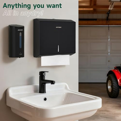 anydry Touchless Automatic Liquid Soap Dispense Wall Mount 25oz Large Capacity Stainless Steel for Commercial (Matte Black) - color: Anti-fingerprint Matte Black
