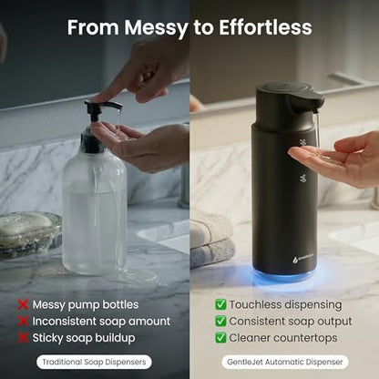 GentleJet CrystalJet Automatic Liquid Soap Dispenser Touchless Sensor, Stainless Steel, USB-C Rechargeable, Waterproof Kitchen & Bathroom Countertop Soap Dispenser, 300 ml - color: Black