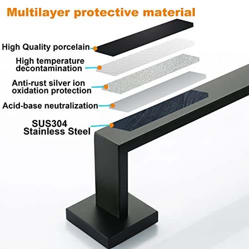 Nolimas Matte Black Bath Towel Bar Single Bars Towel Rack Rod Classic Wall Mounted Stainless Steel Bathroom Towel Bar Toilet Kitchen Towel Shelf Single Layer, 24inch - color: Matte Black, size: 24 inch