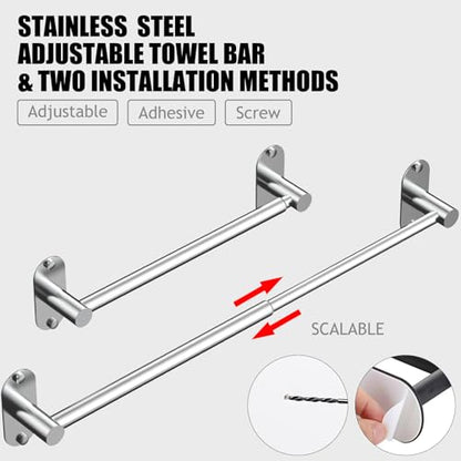 Towel Bar, Adhesive or Drill Wall Mount, Chrome, 1 Pack | Adjustable 14.4 to 25.2 Inch, 304 Stainless Steel Hand Towel Holder, Round Base Towel Racks for Bathroom, Kitchen Use - color: Standard Length–chrome
