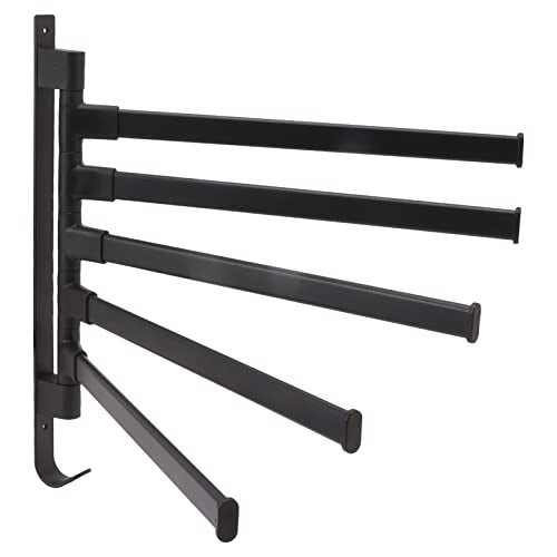 Heavy Aluminum Swivel Towel Bar, Matte Finish Wall Mounted Rack with Hooks Organize Towels and Clothes Save Space with Multi Arms Rustproof Suitable for Bathroom Bedroom Kitchen - color: 5 Arms