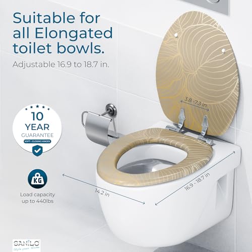 SANILO Wooden Toilet Seat with Soft Close [ELONGATED] - Decorative, Quiet & Slow Close Molded Wood Seat - With Strong Bumpers & Hinges - Adjustable Fit - Hosta - color: Hosta