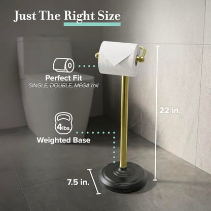 Gatco 1436MXB, Freestanding Toilet Paper Holder, 22” H, Matte Black Polished Brass/Floor Standing Weighted Base Toilet Paper Holder Stand - color: Matte Black Polished Brass