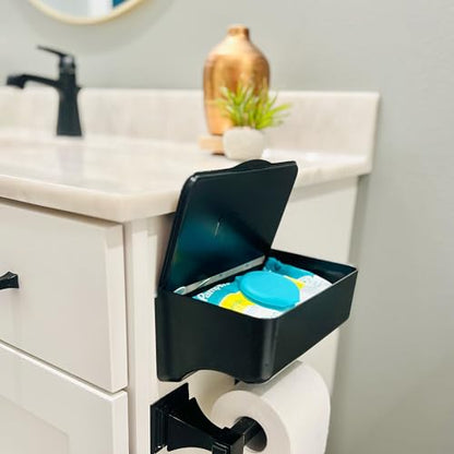 Wipe Holder for Bathroom – Adhesive Wall Mount Organizer – Bathroom Shelf & Baby Wipes Dispenser – Black, 2 Pack - color: Black 2 Pack