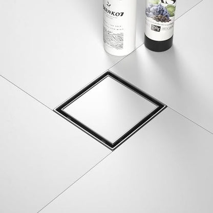Square Shower Drain, 304 Stainless Steel Floor Drain 4" | with Tiled Insert Grate & Hair Strainer, Bathroom 2-in-1 Tiled in Drain, CUPC Certified - color: Brushed, size: 4''