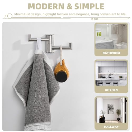 Suyar Double Towel Hook Brushed Nickel, Bathroom Swivel Coat Robe Holder | Space-Saving Wall Hook with 2 Rotatable Arms, Robe Hook for Bathroom Kitchen RV, SUS304 Stainless Steel, Wall Mounted - color: Brushed Nickel, size: 1 Pack