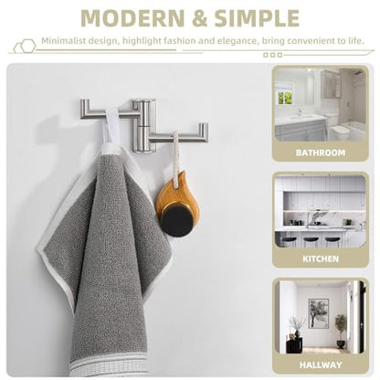 Suyar Double Towel Hook Brushed Nickel, Bathroom Swivel Coat Robe Holder | Space-Saving Wall Hook with 2 Rotatable Arms, Robe Hook for Bathroom Kitchen RV, SUS304 Stainless Steel, Wall Mounted - color: Brushed Nickel, size: 1 Pack