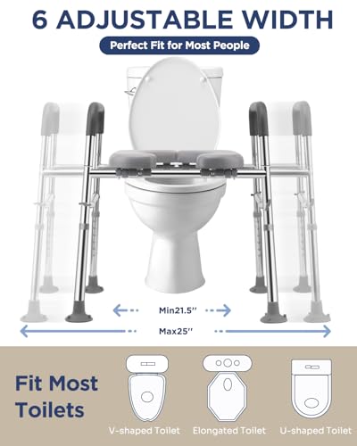 Toilet Seat Riser with Handles 500lb, Stainless Steel Raised Toilet Seat, Adjustable Height & Width, Handicap Raised Toilet Chair for Seniors, Fit Any Toilet