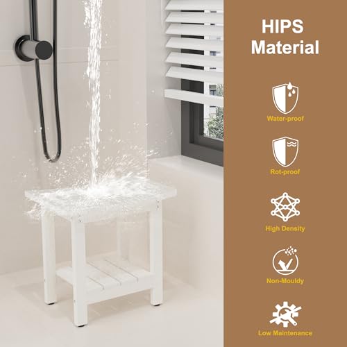 HIPS Shower Benches for Inside Shower, Shower Stool with Space-Efficient Storage Shelf, Waterproof Shower Chair Seat for Spa Bathroom(White) - color: White