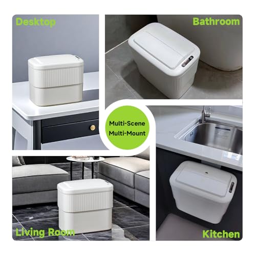 Sensor Bathroom Trash Can 2.5 Gallon,Kitchen,Office,RV,White | hanging,butterfly lid, narrow space,ABS Superior Quality,Touchless Automatic Trash Bin,Motion Sensor Garbage Can