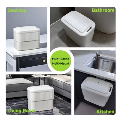 Sensor Bathroom Trash Can 2.5 Gallon,Kitchen,Office,RV,White | hanging,butterfly lid, narrow space,ABS Superior Quality,Touchless Automatic Trash Bin,Motion Sensor Garbage Can