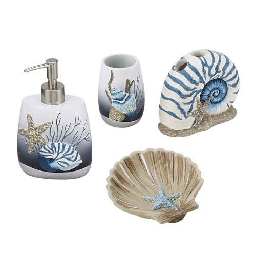Avanti Linens – Bathroom Accessory, Resin Countertop Accessories, Oceanscape Inspired Bathroom Decor (Blue Lagoon Collection) - size: 4-Piece Accessories