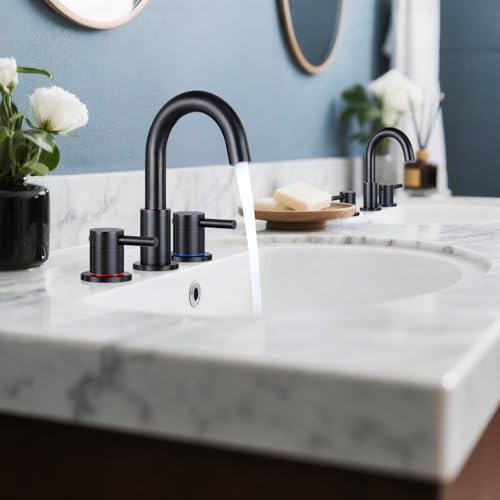 FGKQ 3-Hole 2-Handle Widespread Bathroom Sink Faucet, Oil Rubbed Bronze | Stainless steel, pop-up drain included, 360°swivel spout, for vanity sink 3-hole mount, 8-in widespread - color: Oil Rubbed Bronze