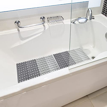 BEMISO Shower Mat Non Slip Bathtub Mat with Suction Cups and Drain Holes 27.5 x15.7 Inch Bath Mat for Tub & Shower.Easy Dry,Easy to Cut,Eco-Friendly - color: Gradient Grey, size: 27.5 x 15.7 inches