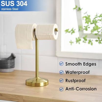 RUMOSE Brushed Gold Hand Towel Holder Stand Countertop Towel Rack | 13 Inch Bathroom Kitchen Vanity T-Shape Towel Stand Free Standing Stainless Steel Towel Bar Towel Ring - color: Brushed Gold