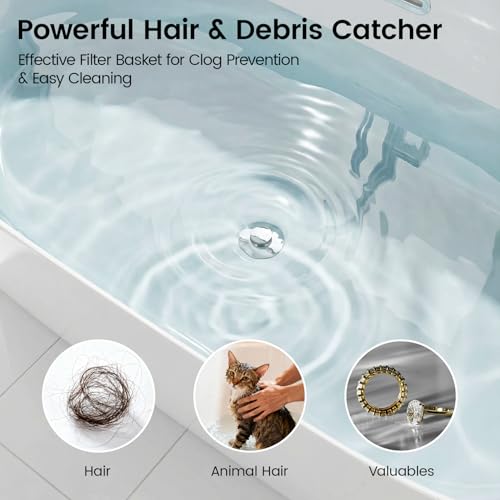 SOTOMO Bathtub Stopper Pop-Up Drain Stopper with Hair Catcher, Tub & Shower Drain Protector with Strainer, Universal Bathroom Bathtub Plug for 1.5"–1.75" Drain Holes, Anti-Clog,Silvery