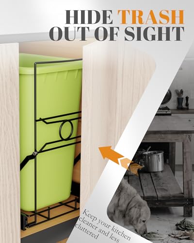 Pull Out Trash Can Under Cabinet, Under Sink Slider for 7-11 Gal Bins | Heavy Duty Sliding Garbage Can Organizer with Smooth Slides, Requires 12.5"W x 17.5"H Opening, Black(Bin Not Included) - color: Black