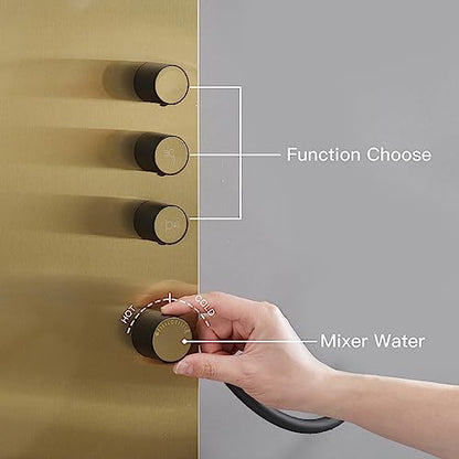 BWE 3 IN 1 Shower Panel Stainless Steel Shower Panel Tower System | Rainfall Shower Head with Handheld Shower and Rain Massage Body Jets Wall Mount Shower System,Brushed Gold - color: Brushed Gold
