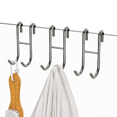 Over Shower Glass Door Hooks, 3 Pack Silver 304 Stainless Steel Shower Door Hooks, Bathroom Frameless Drilling-Free Hanger, Towel Hooks, for Bathing Suits, Robe, Towel, Squeegee, Loofah, Shaver - color: Silver, size: 3PC