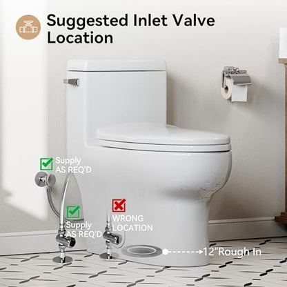HOROW One-Piece Elongated Toilet, 1.28 GPF High Efficiency, Easy Cleaning Design, Left-Hand Flush Lever, Soft-Close Seat, Compact Modern Bathroom Toilet, 12'' Rough-In, White Ceramic Bowl - color: White with Single Flush, size: 12" rough in