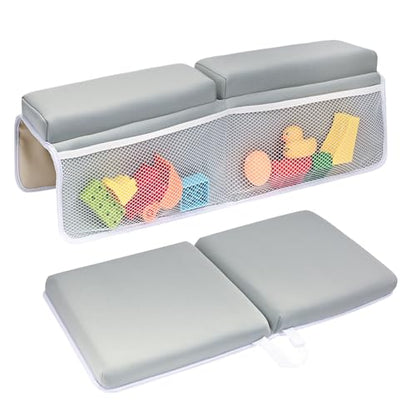 Baby Bath Kneeler and Elbow Rest Pad Set - 22'' Extra Long Quick Dry Kneeling Pad for Bathing Baby with Knee & Arm Support, Foldable Non-Slip Bathtub Mat with Toys Organizer