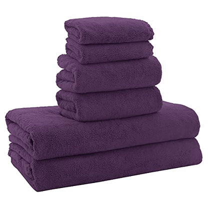 MOONQUEEN Ultra Soft Microfiber Coral Velvet Towel Set - Quick Drying - 2 Bath Towels, 2 Hand Towels, 2 Washcloths - Plum, 6 Pcs - color: Plum