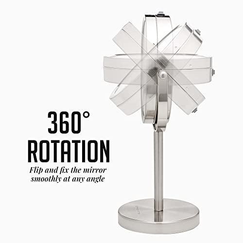 OVENTE Lighted Vanity Mirror 6 Inch Table Top 1X 7X Magnification LED 360 Adjustable Double Sided Spinning Personal Makeup Stand Desk Bathroom Battery Powered Round Large Nickel Brushed MLT60BR1X7X - color: Nickel Brushed, size: 11.3"L x 5.9"W (Pack of 2)