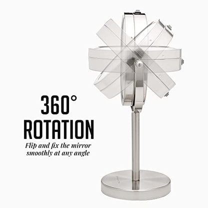 OVENTE Lighted Vanity Mirror 6 Inch Table Top 1X 7X Magnification LED 360 Adjustable Double Sided Spinning Personal Makeup Stand Desk Bathroom Battery Powered Round Large Nickel Brushed MLT60BR1X7X - color: Nickel Brushed, size: 11.3"L x 5.9"W (Pack of 2)