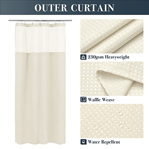 N&Y HOME Stall Waffle Weave Shower Curtain with Snap-in Liner Cream 36x72 | 12 Hooks & Snap on Fabric Liner, Washable, Mesh Window, Hotel Style, 36 x 72 Small Shower Stall Size Curtain Set for Bathroom - color: Cream, size: 36"W x 72"L (Pack of 1)
