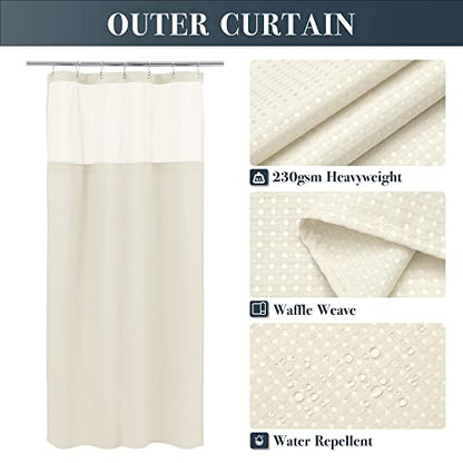 N&Y HOME Stall Waffle Weave Shower Curtain with Snap-in Liner Cream 36x72 | 12 Hooks & Snap on Fabric Liner, Washable, Mesh Window, Hotel Style, 36 x 72 Small Shower Stall Size Curtain Set for Bathroom - color: Cream, size: 36"W x 72"L (Pack of 1)