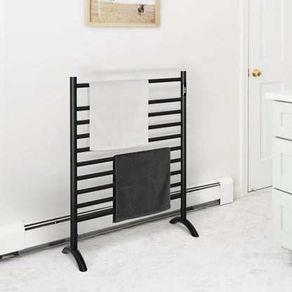 Freestanding Plug-in Towel Warmer 10-Bar Maker Black Stainless Steel | freestanding towel warmer , 15-min fast heating (122–140°F), 2/4-hr timer, stainless steel build, and 2-year warranty. - color: Black