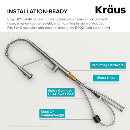 KRAUS Oletto Commercial Style 2-Function Single Handle Pull Down Kitchen Faucet in Spot-Free Stainless Steel, KPF-2643SFS - color: Spot Free Stainless Steel, style: Commercial Style Faucet