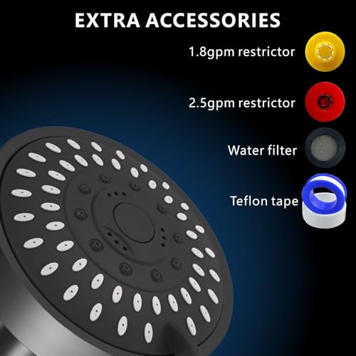 High Pressure Shower Head - 5 Spray Modes Powerful Pressure Boosting Showerhead For Bathroom - High Flow Fixed Showerheads (Matte Black) - color: Midnight Black Matte